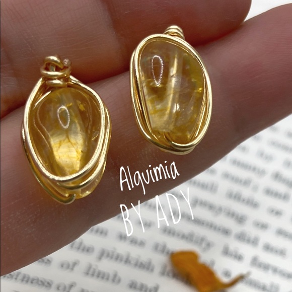 Citrine nuggets chunky gold statement studs earrings - Picture 2 of 5